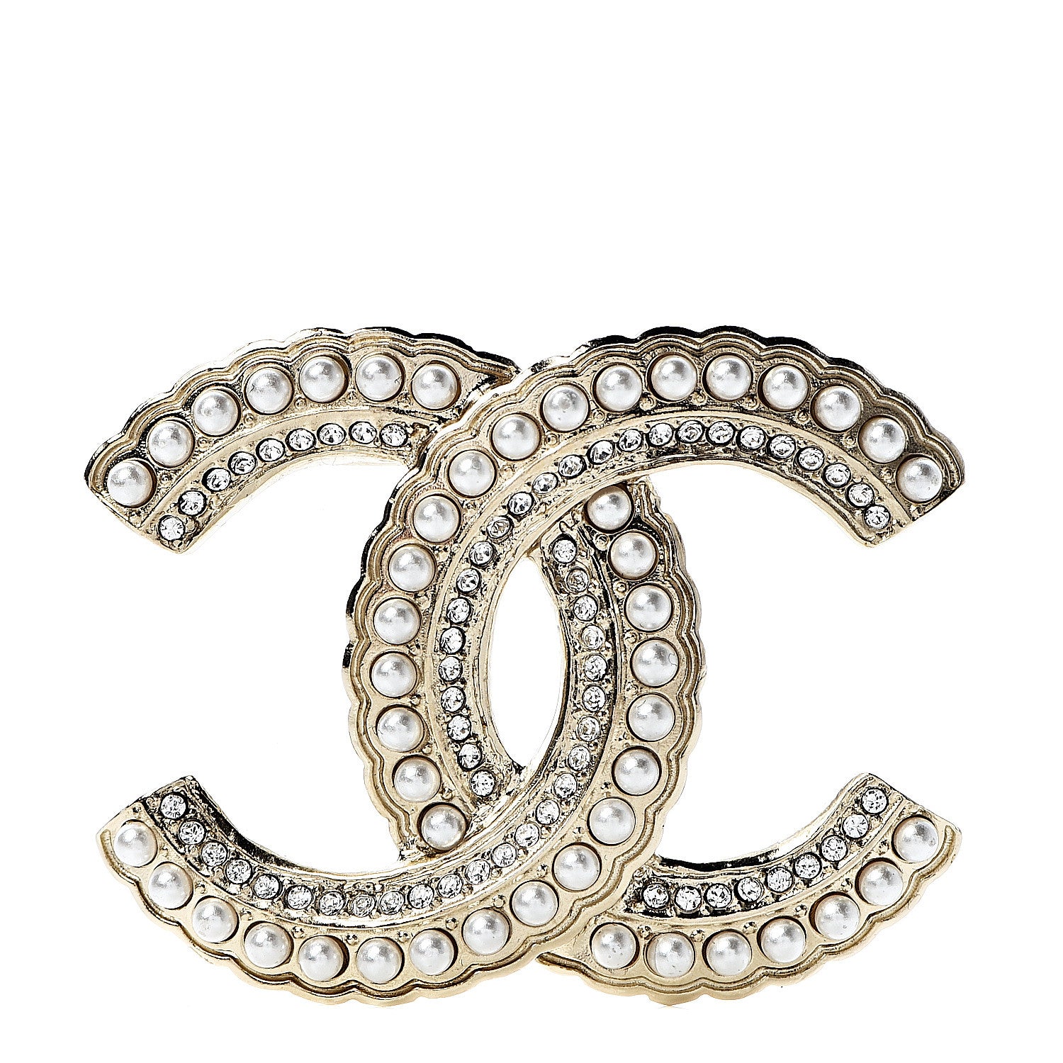 Chanel Pearl Crystal Queen of France CC Brooch Gold 1 of 3