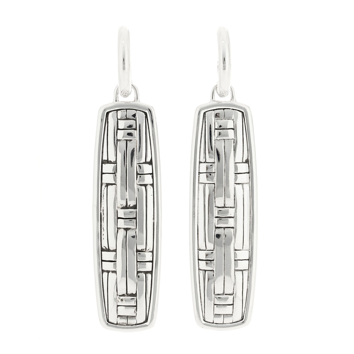 John Hardy Sterling Silver Bedeg Basket Weave Drop Earrings 1 of 4