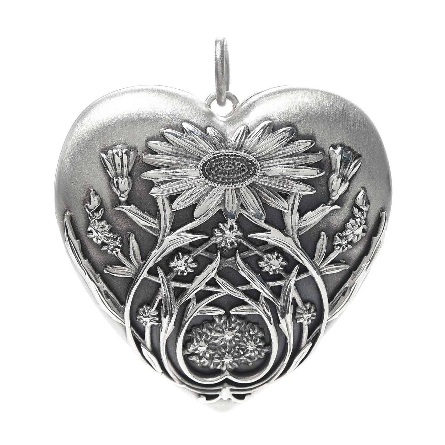 Sterling Silver Large Ziegfeld Daisy Heart Locket Pendant