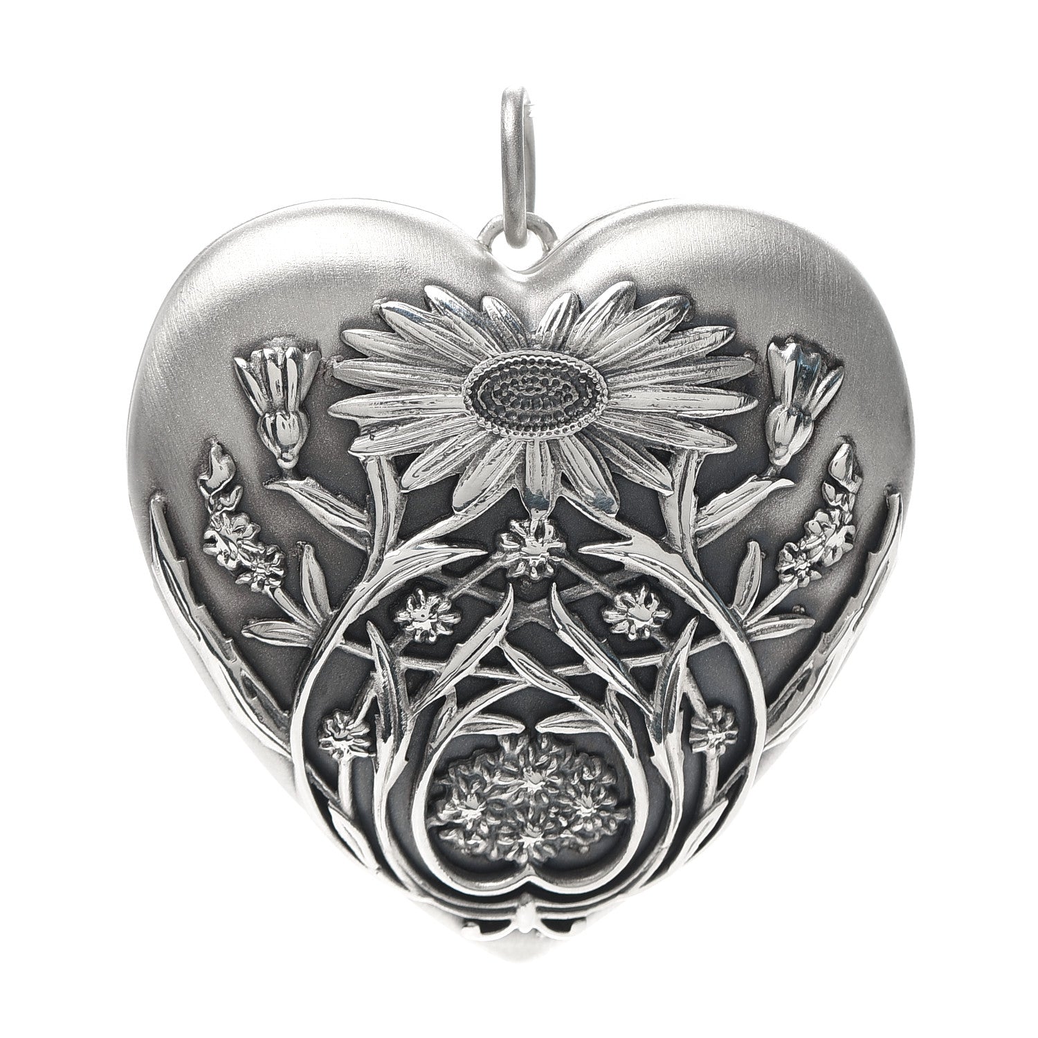 Tiffany Sterling Silver Large Ziegfeld Daisy Heart Locket Pendant 1 of 3