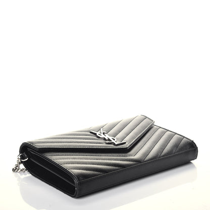 Saint Laurent Grain De Poudre Matelasse Chevron Monogram Chain Wallet Black 4 of 9