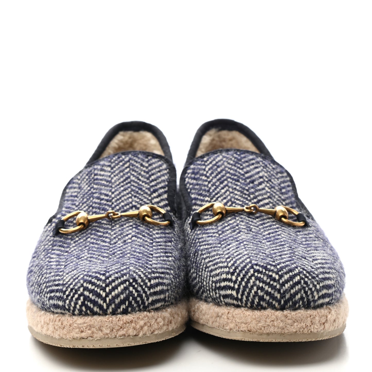 Covered Wool Herringbone Mens Fria Horsebit Loafers 7.5 Space Blue Oatmeal