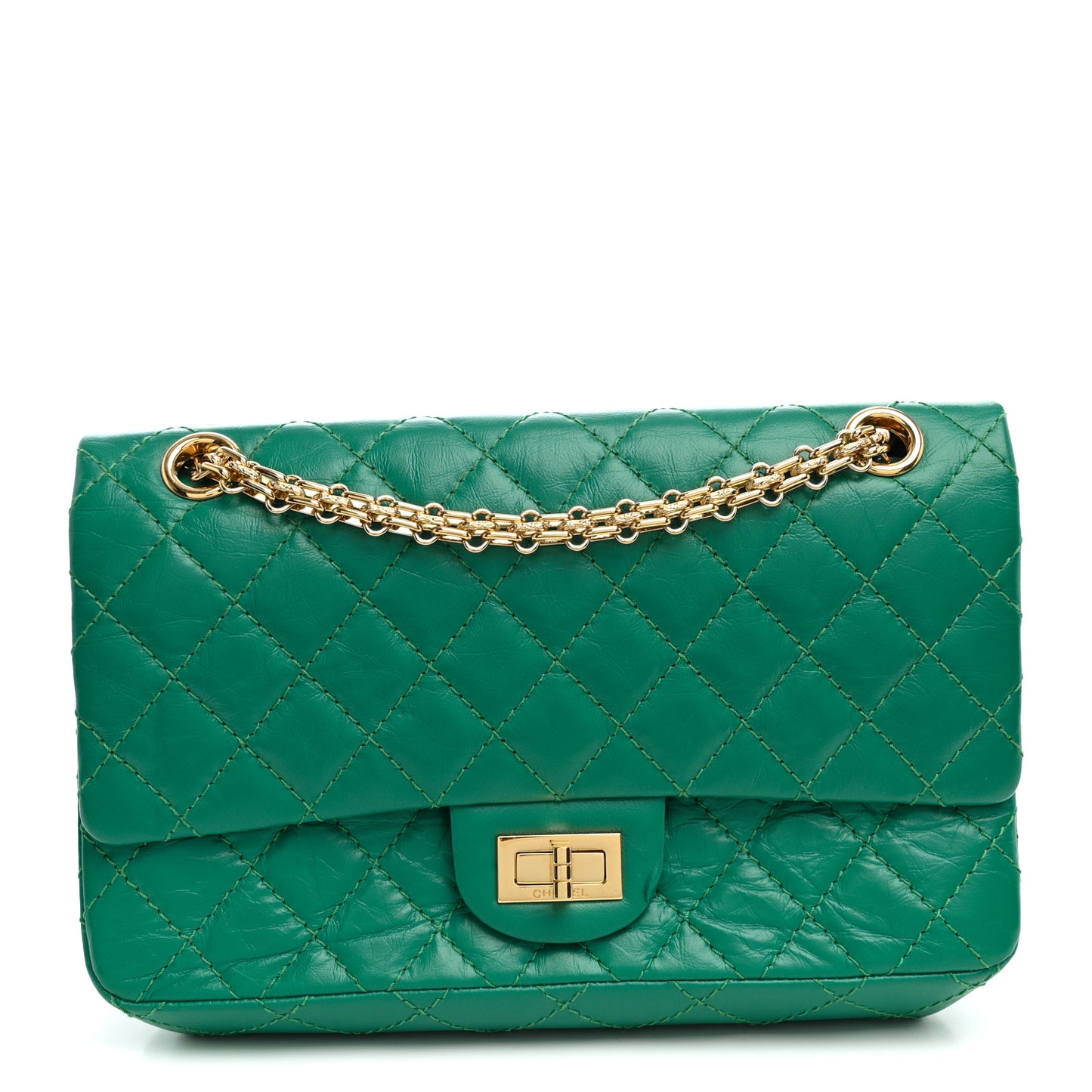 Aged Calfskin Quilted 2.55 Reissue 225 Flap Green