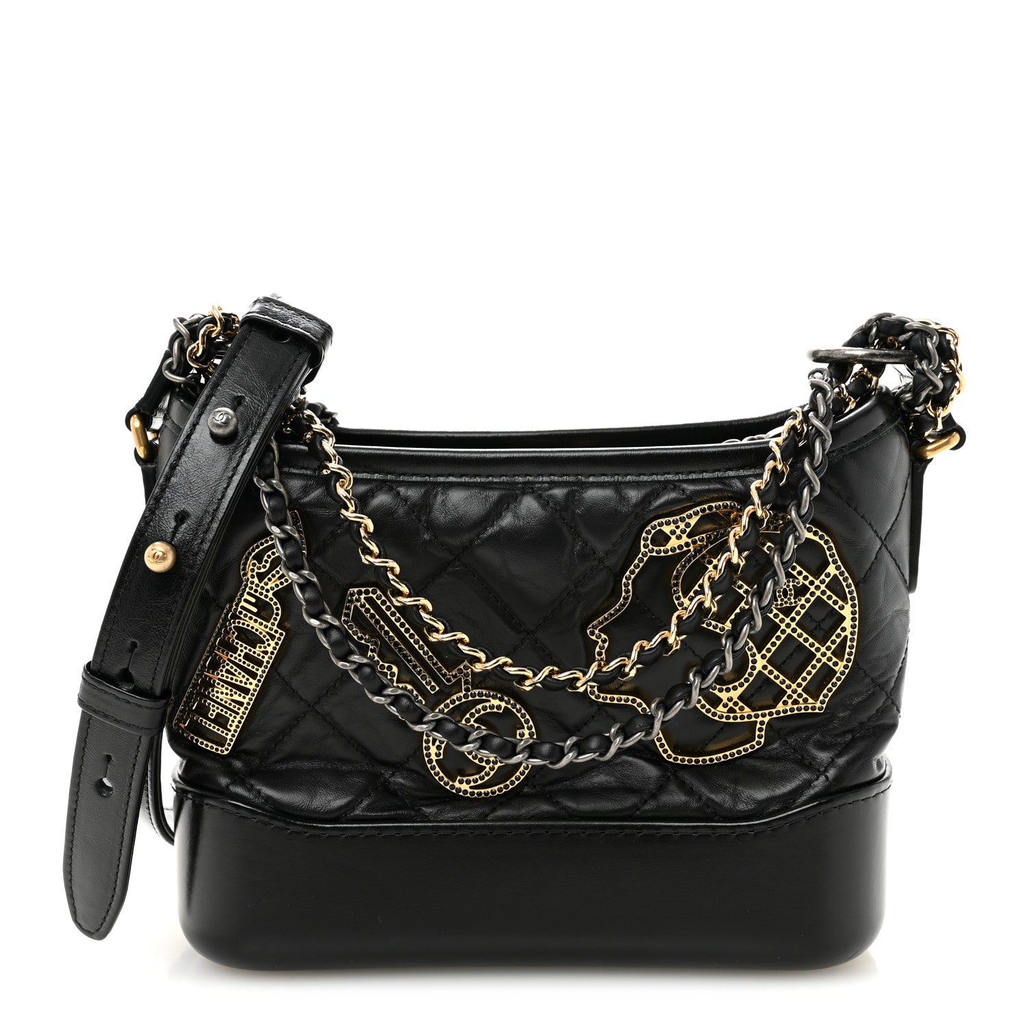 Chanel Aged Calfskin Quilted Charms Small Gabrielle Hobo Black 1 of 9