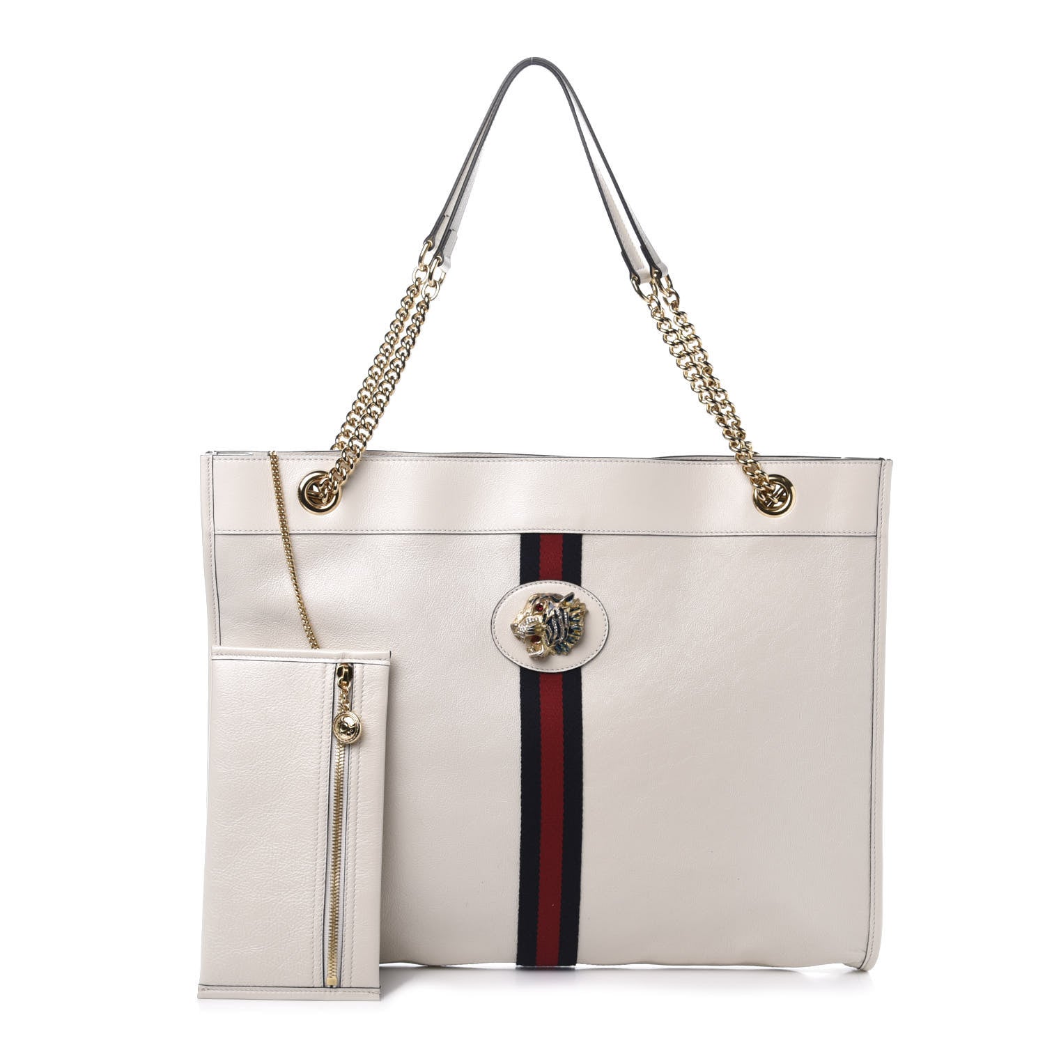 Gucci Suede Calfskin Large Rajah Chain Tote White 1 of 15
