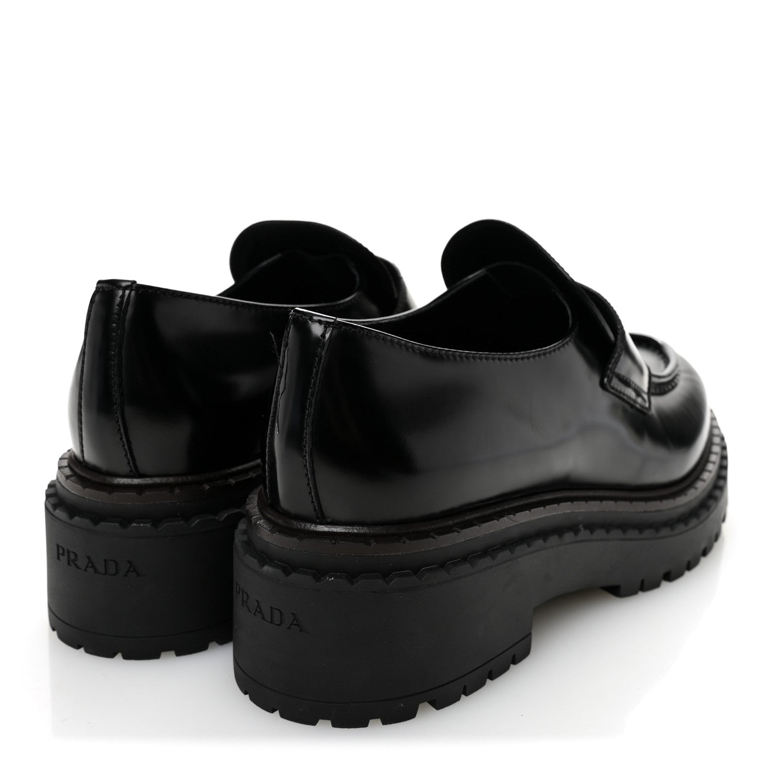 Prada Metal Triangle Logo Double Chocolate Loafers 38.5 Black