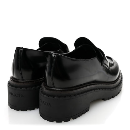 Prada Metal Triangle Logo Double Chocolate Loafers 38.5 Black 4 of 9