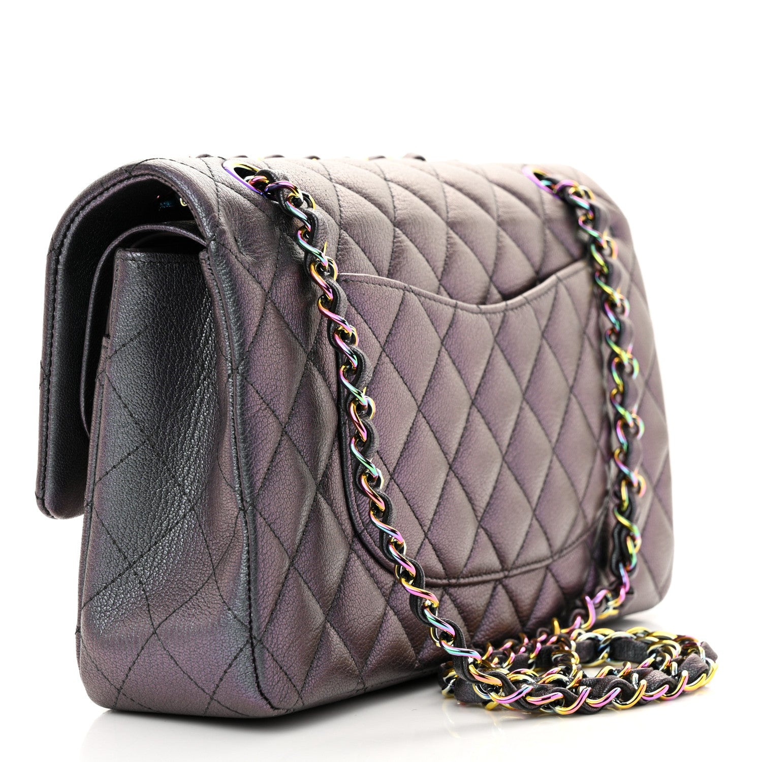 Chanel Iridescent Goatskin Quilted Medium Double Flap Purple 3 of 12