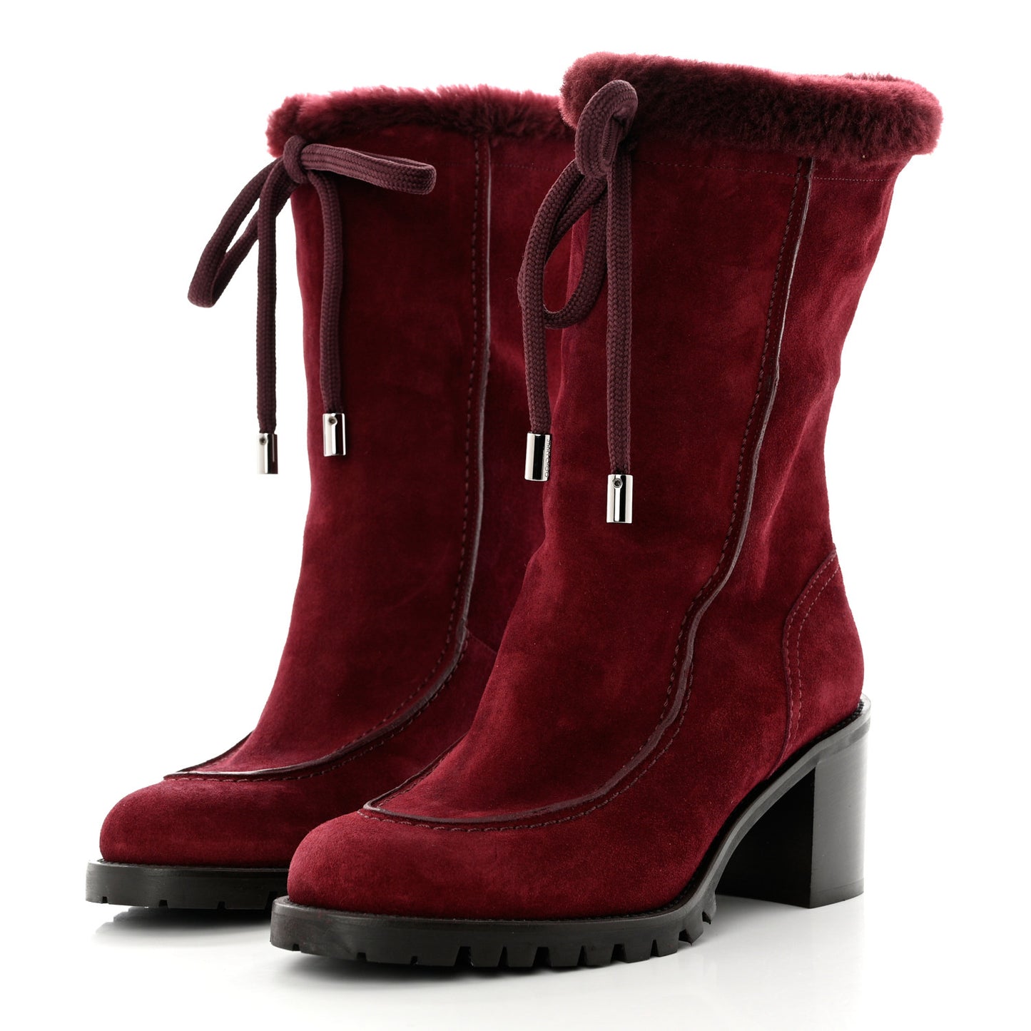 Suede Shearling Buffy 65 Boots 38 Burgundy