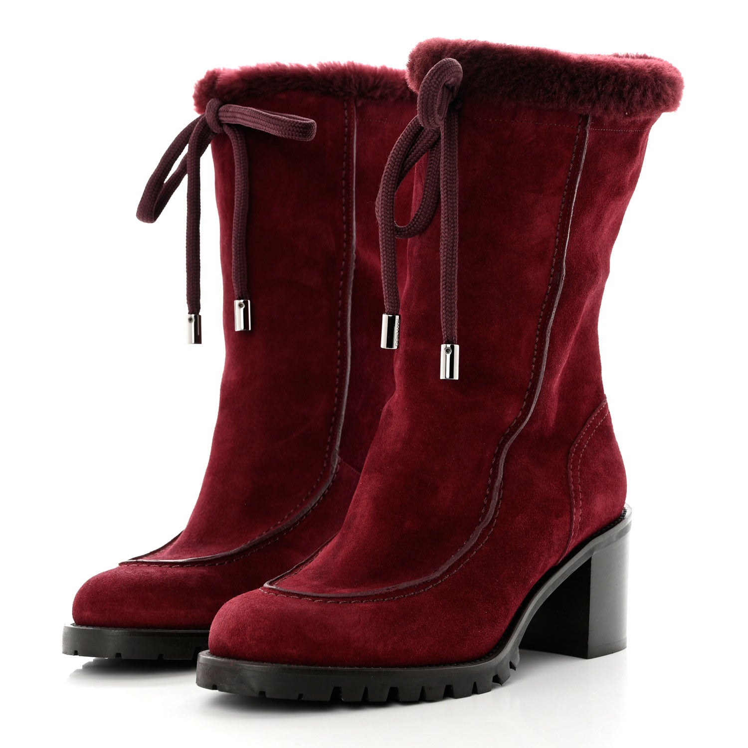 Jimmy Choo Suede Shearling Buffy 65 Boots 38 Burgundy 3 of 7