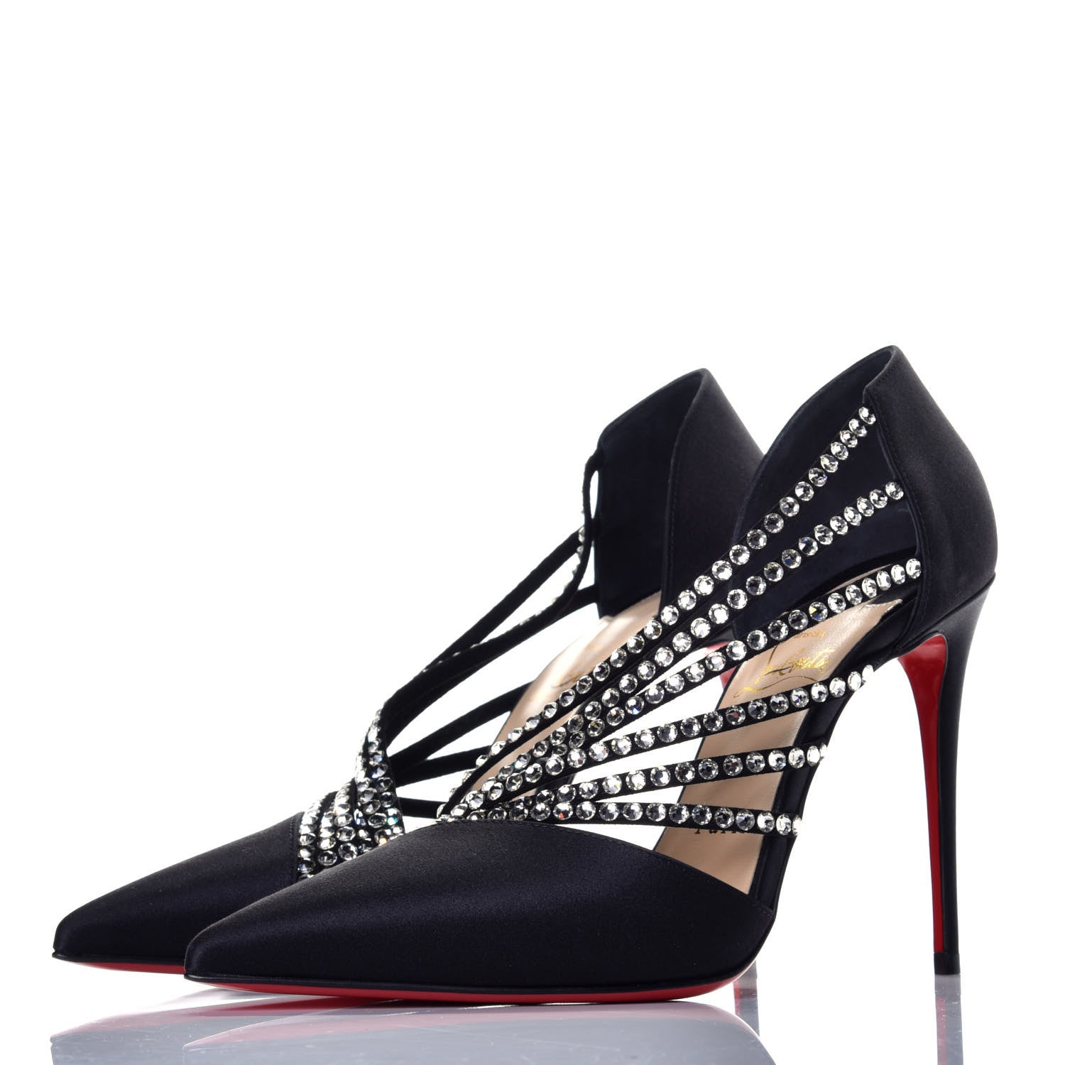 Christian Louboutin Crepe Satin Strass Antinorina 100 Pumps 37 Black 3 of 8