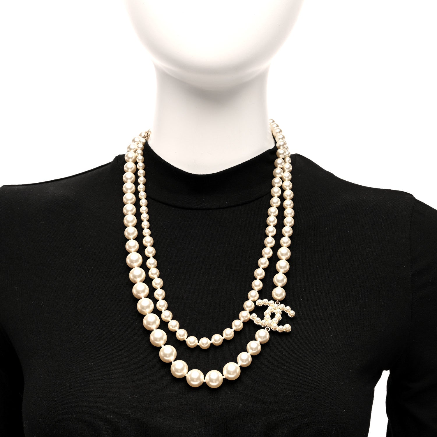 Chanel Graduated Pearl Crystal CC Necklace White 2 of 4