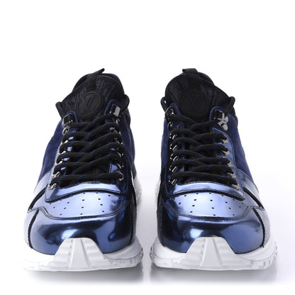 Louis Vuitton Metallic Patent Suede Run Away Sneakers 8 Marine 2 of 10