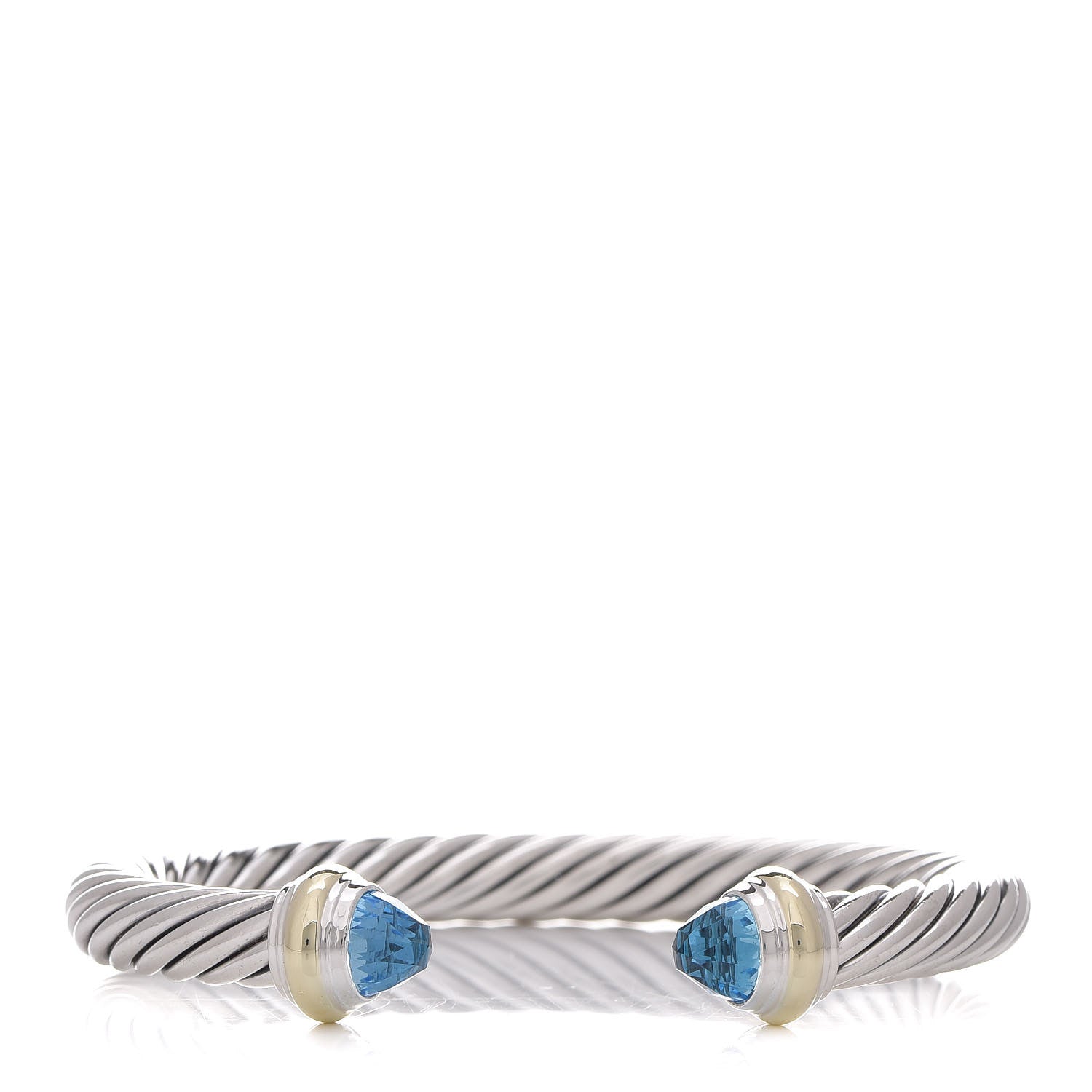 David Yurman Sterling Silver 14K Yellow Gold Blue Topaz 7mm Cable Classics Bracelet 1 of 5