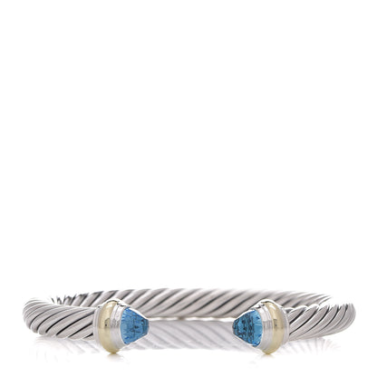 David Yurman Sterling Silver 14K Yellow Gold Blue Topaz 7mm Cable Classics Bracelet 1 of 5