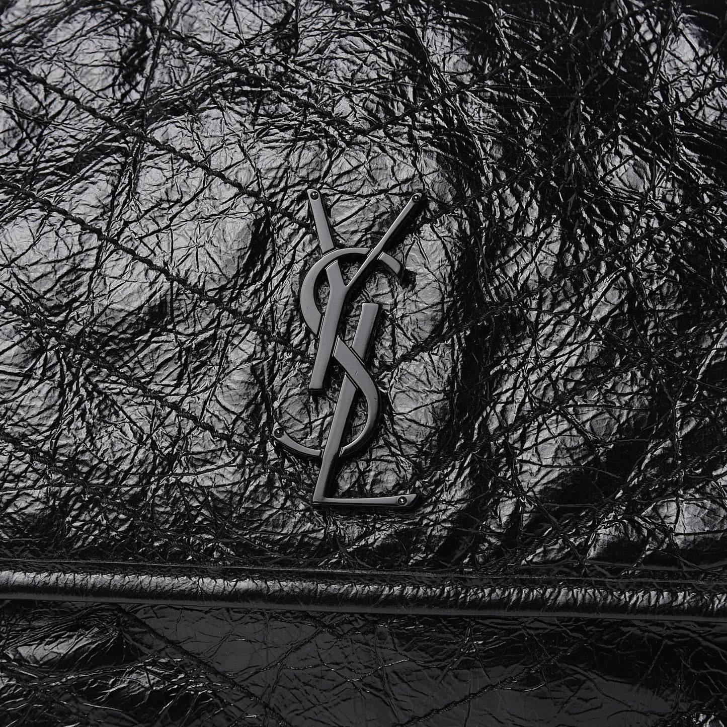 Crinkled Calfskin Matelasse Monogram Medium Niki Chain Satchel Black