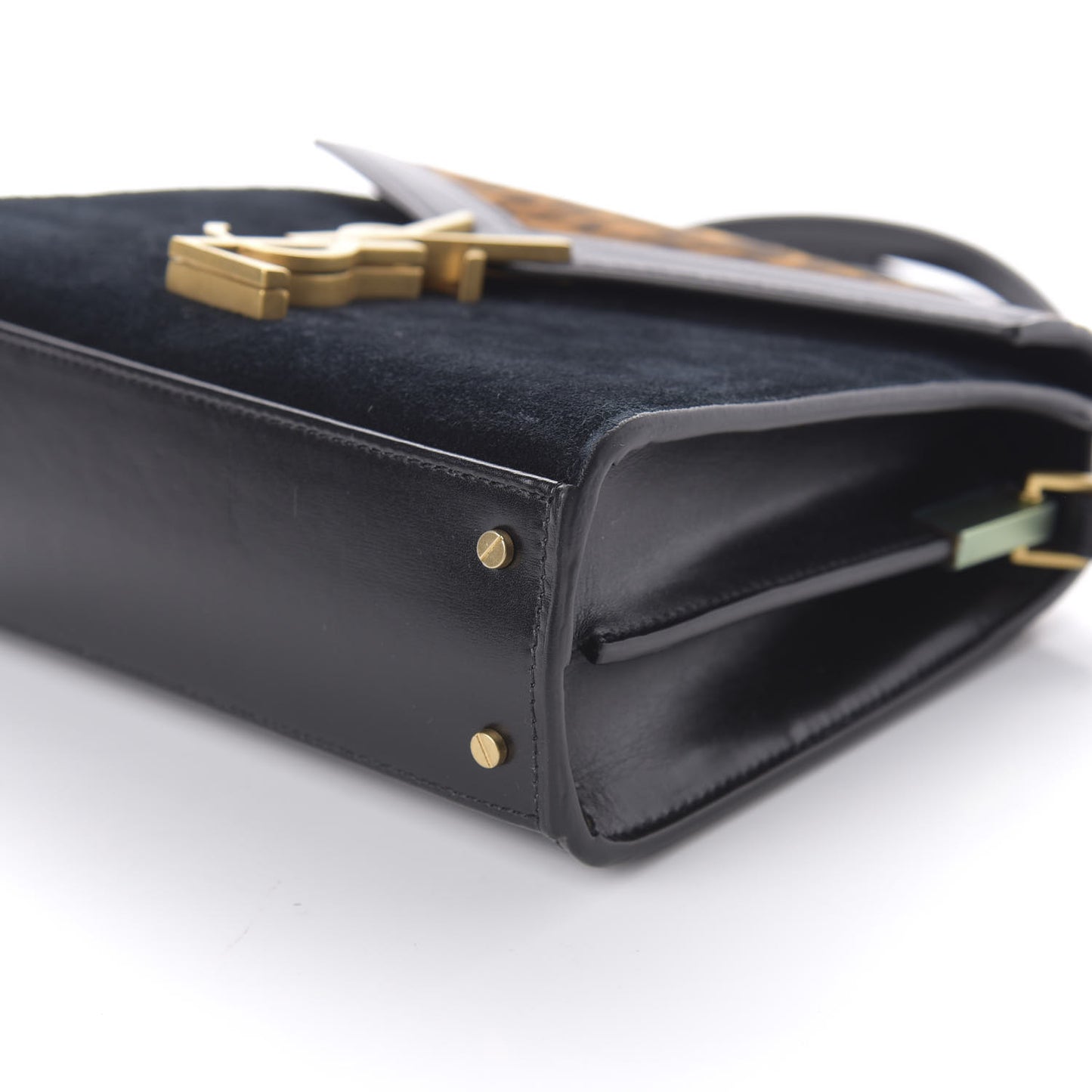 Suede Leopard Print Mini Classic Monogram Cassandra Top Handle Manto Naturale Black