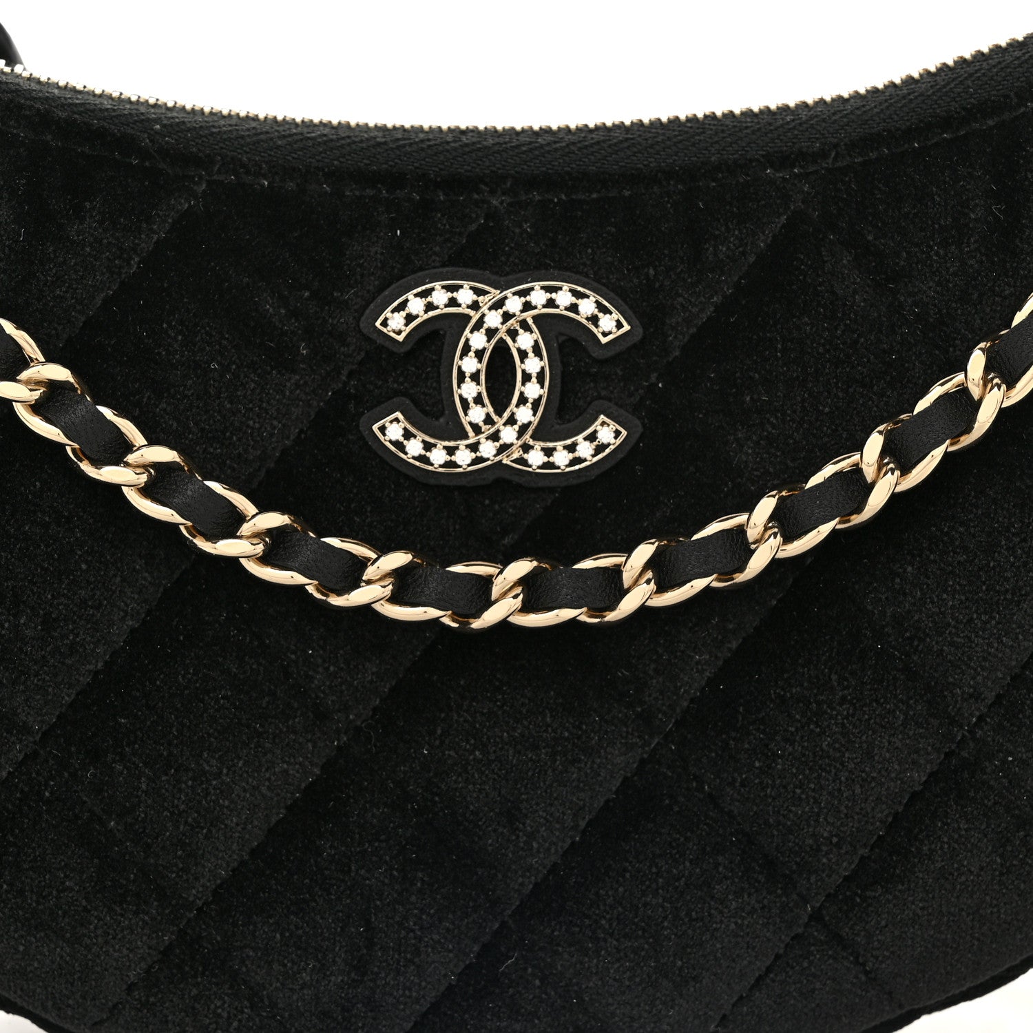 Chanel Velvet Crystal Quilted Chain Hobo Black 9 of 12