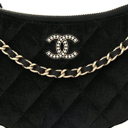 Chanel Velvet Crystal Quilted Chain Hobo Black 9 of 12