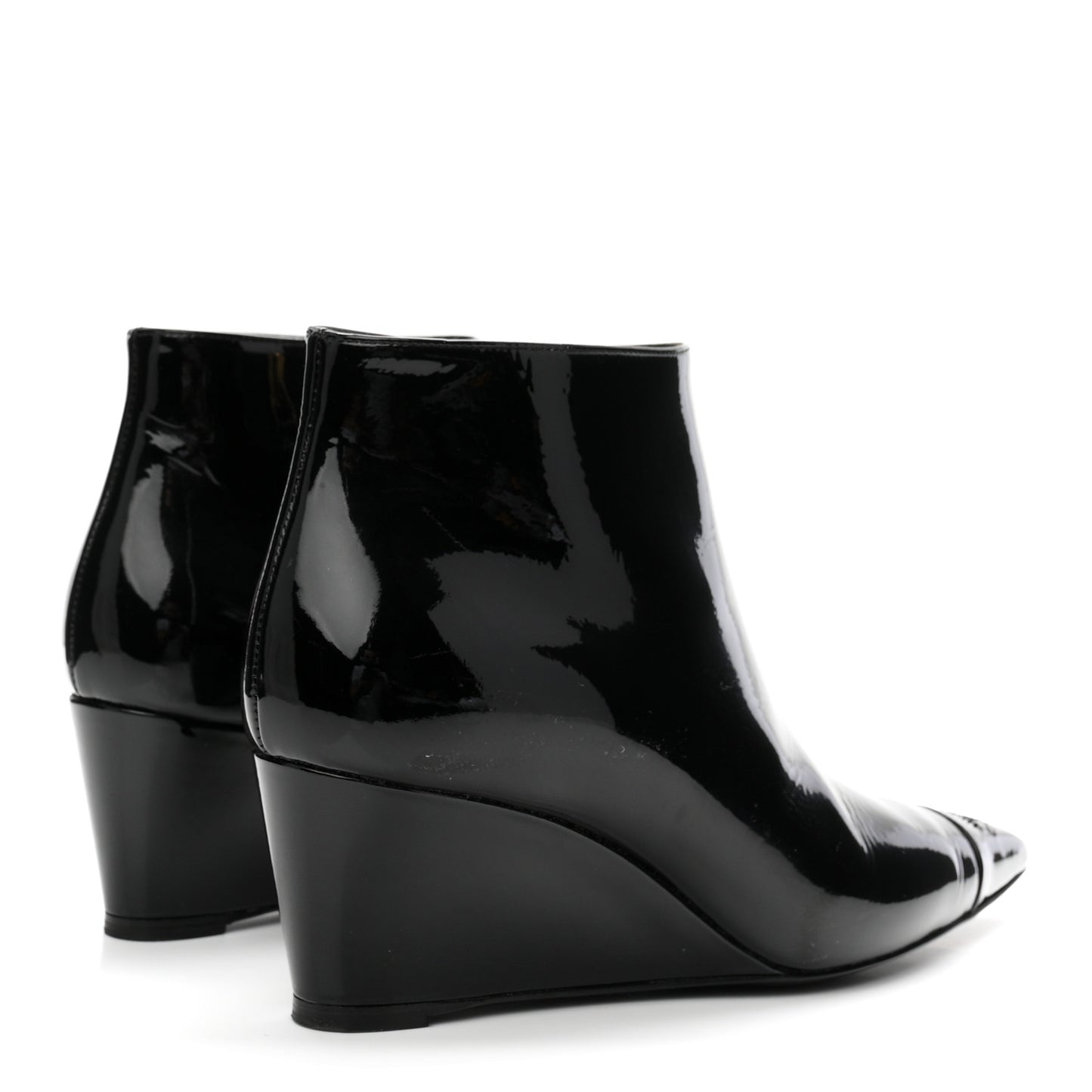 Patent Knit Wedge Ankle Boots 38.5 Black White