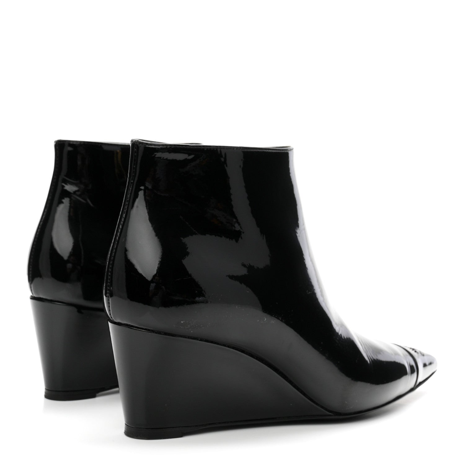 Chanel Patent Knit Wedge Ankle Boots 38.5 Black White 5 of 9