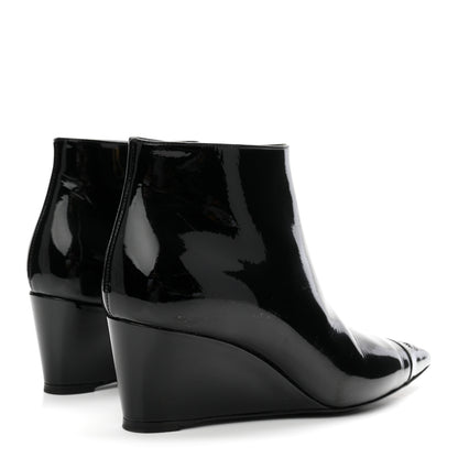 Chanel Patent Knit Wedge Ankle Boots 38.5 Black White 5 of 9