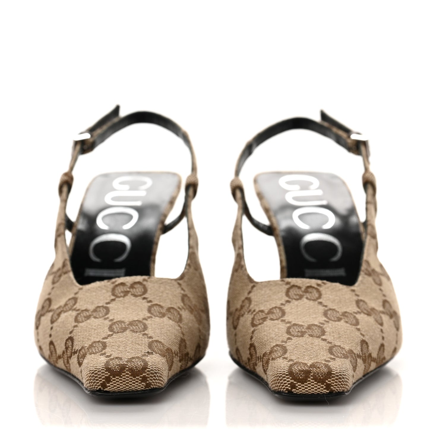 Monogram Malga Kid Square G 75mm Slingback Pumps 36 Beige Ebony New Acero
