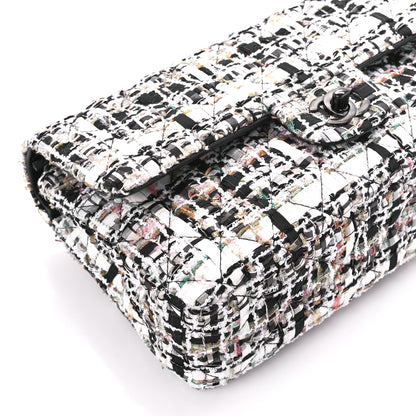 Chanel Tweed Quilted Medium Double Flap White Black Multicolor 10 of 11