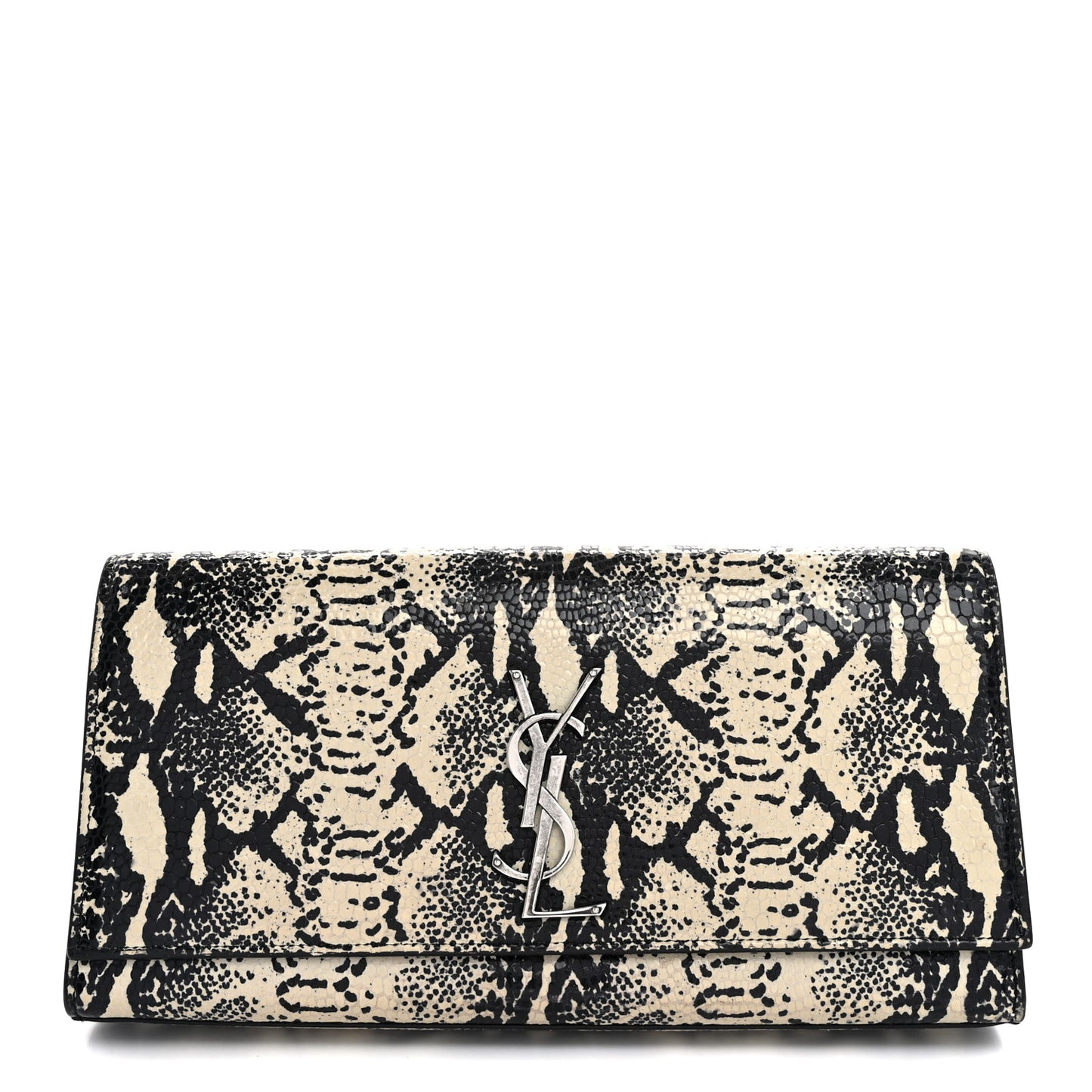 Calfskin Snakeskin Embossed Classic Monogram Cassandre Clutch Beige Black