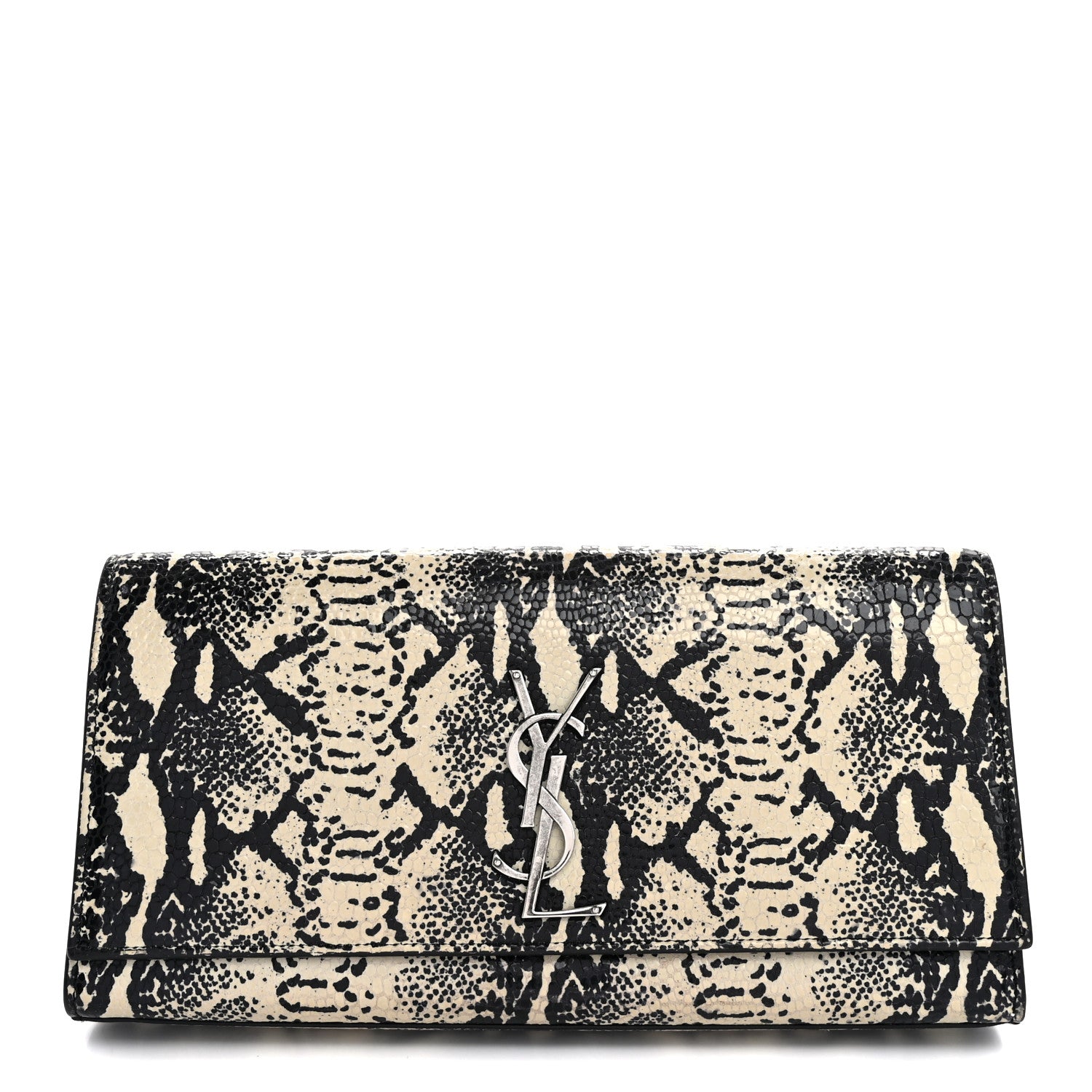 Saint Laurent Calfskin Snakeskin Embossed Classic Monogram Cassandre Clutch Beige Black 1 of 13
