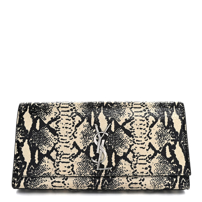 Saint Laurent Calfskin Snakeskin Embossed Classic Monogram Cassandre Clutch Beige Black 1 of 13