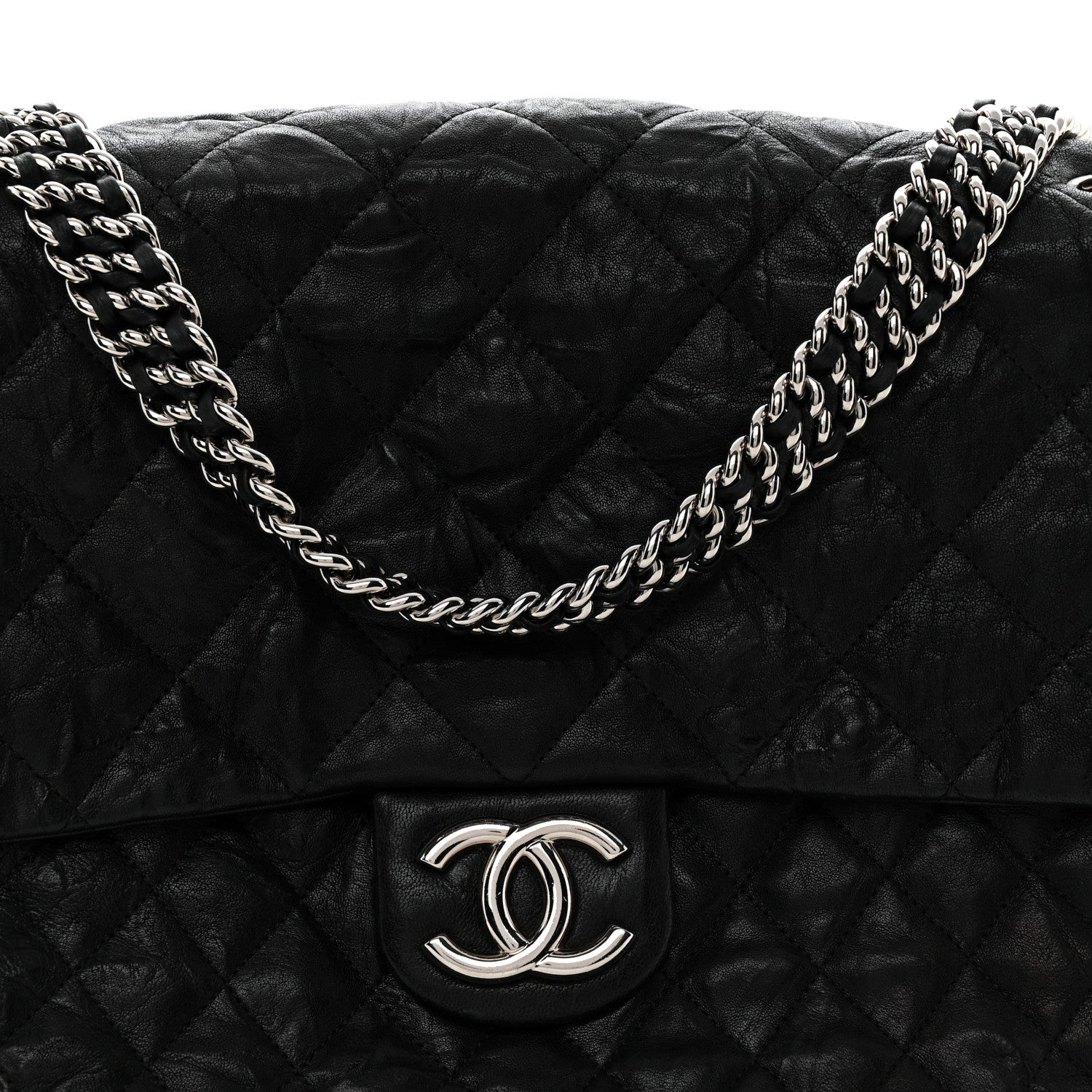 Chanel Washed Lambskin Quilted Maxi Chain Around Flap Black 8 of 12