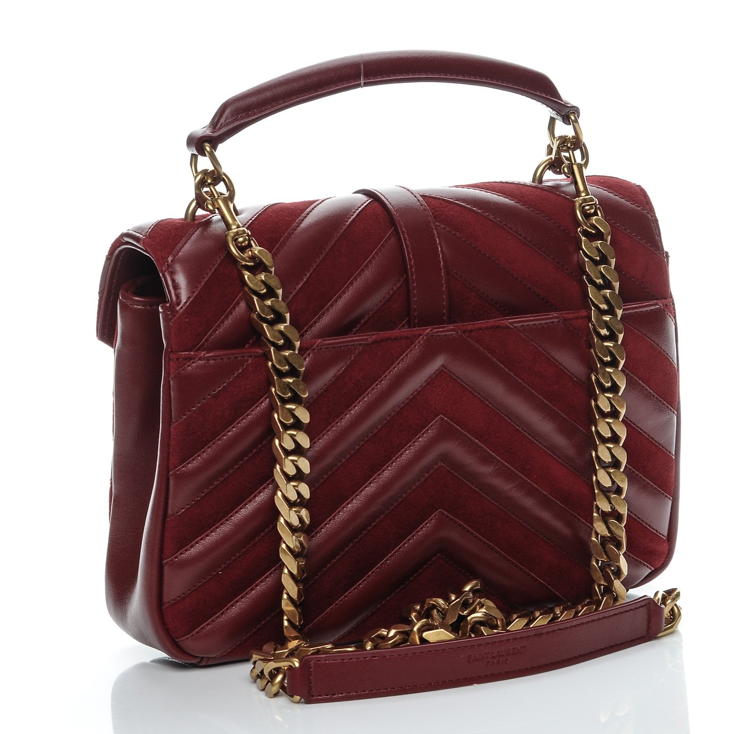 Saint Laurent Calfskin Suede Matelasse Chevron Medium Monogram College Bag Burgundy 3 of 9