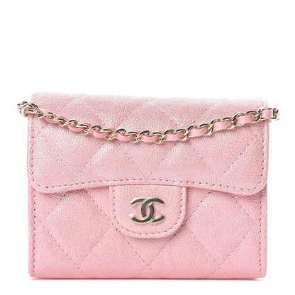 Chanel Iridescent Caviar Quilted Flap Card Holder On Chain Pink 1 of 11