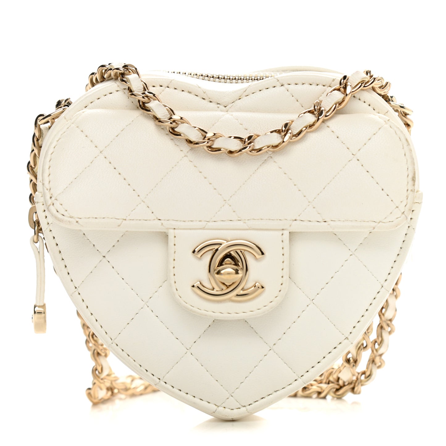 Lambskin Quilted CC In Love Heart Clutch With Chain White