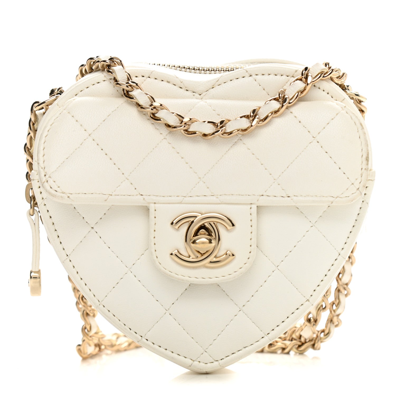 Chanel Lambskin Quilted CC In Love Heart Clutch With Chain White 1 of 12