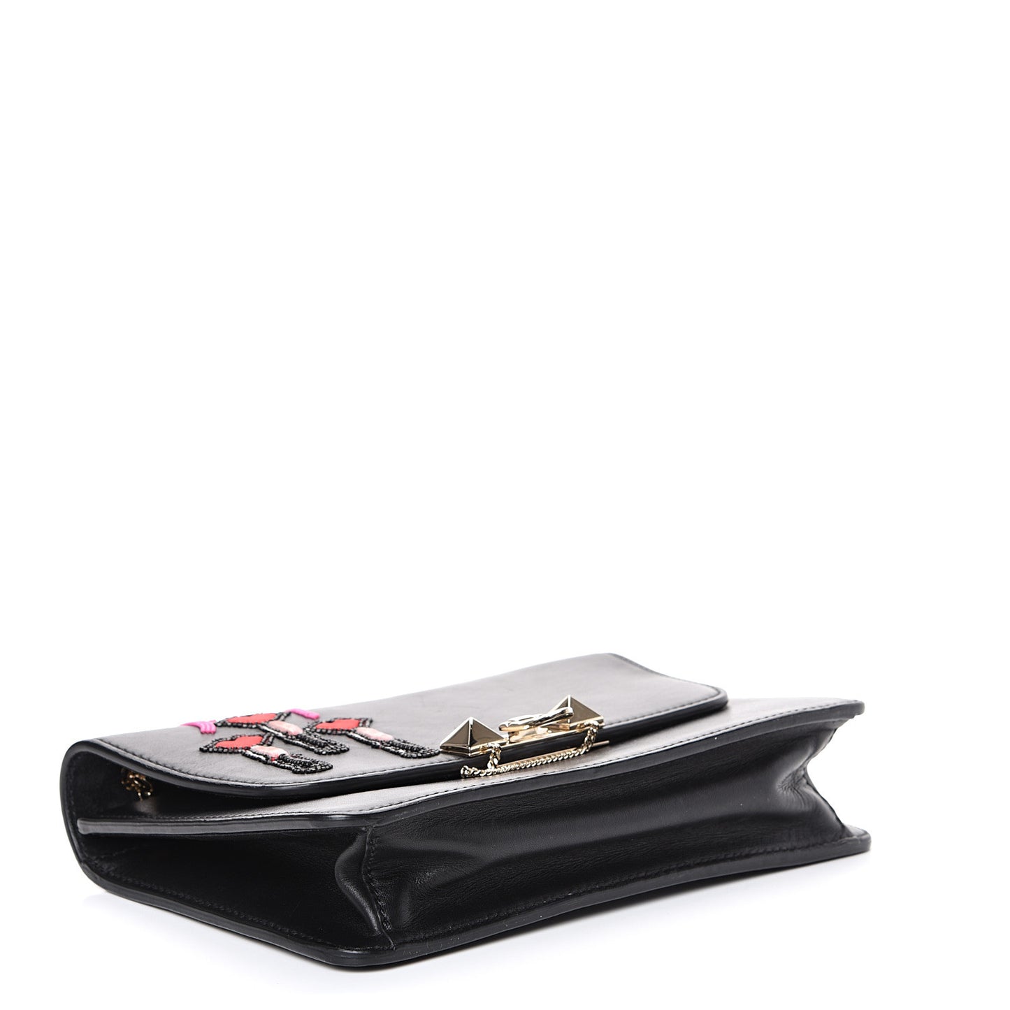 Calfskin Lipstick Small Rockstud Demilune Shoulder Bag Black