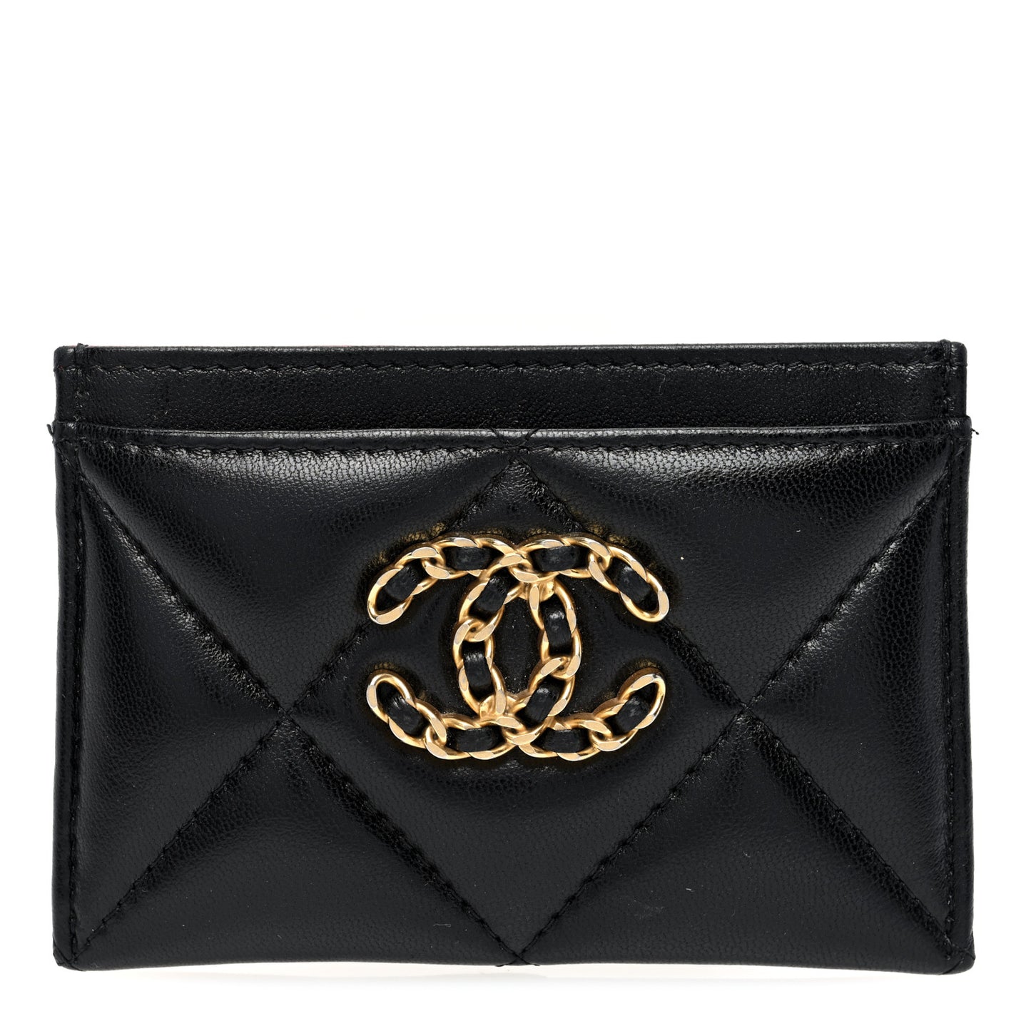 Lambskin Quilted Chanel 19 Card Holder Black