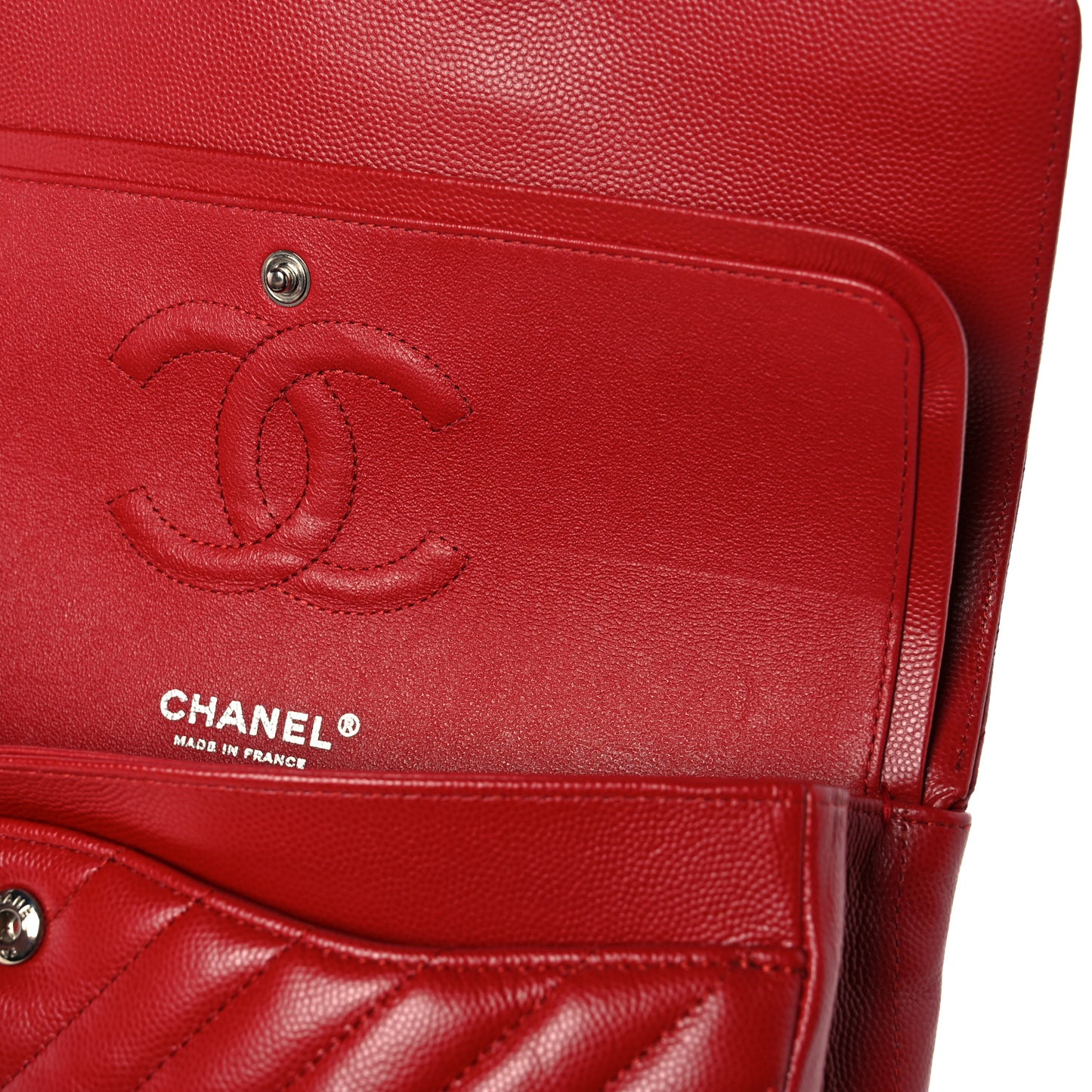 Caviar Chevron Quilted Medium Double Flap Red