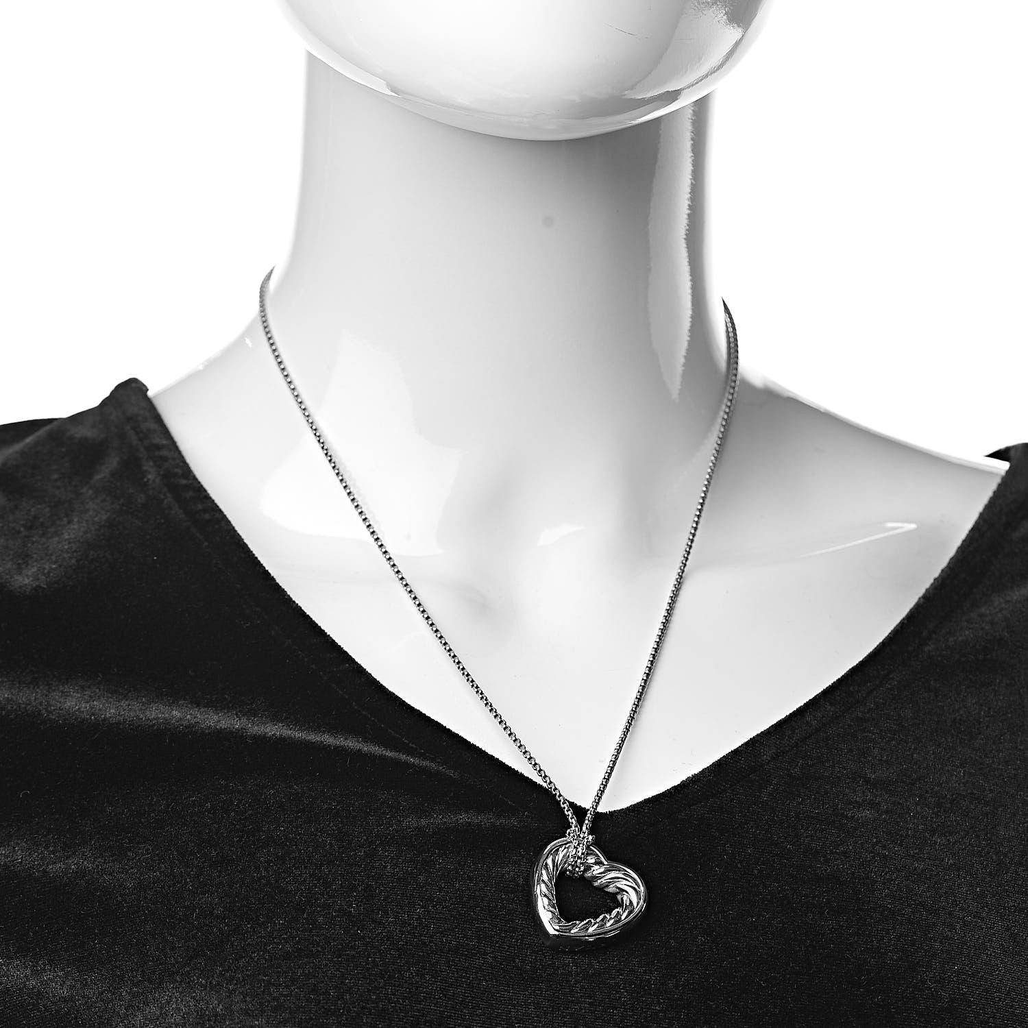 David Yurman Sterling Silver 18K Yellow Gold Open Heart Cable Necklace 2 of 6