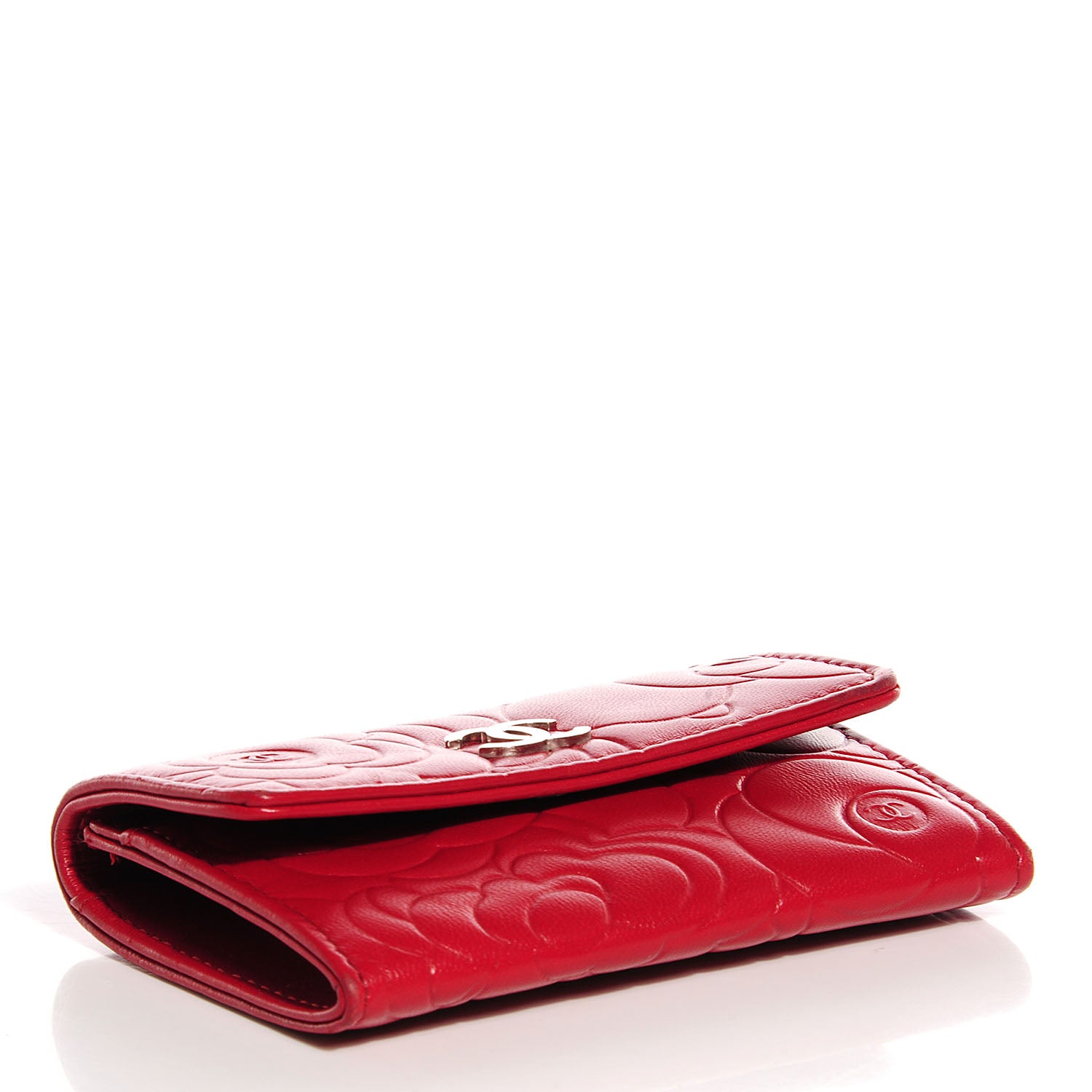Chanel Lambskin Camellia Embossed Card Holder Wallet Rouge 4 of 9