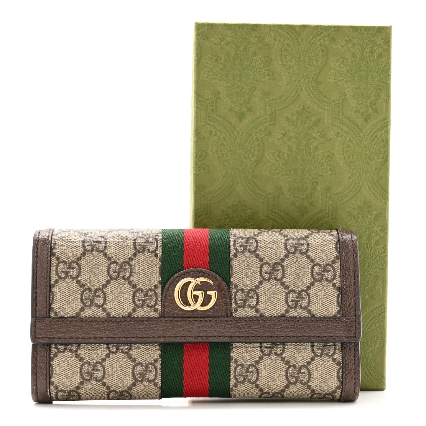 GG Supreme Monogram Web Ophidia Continental Wallet Brown