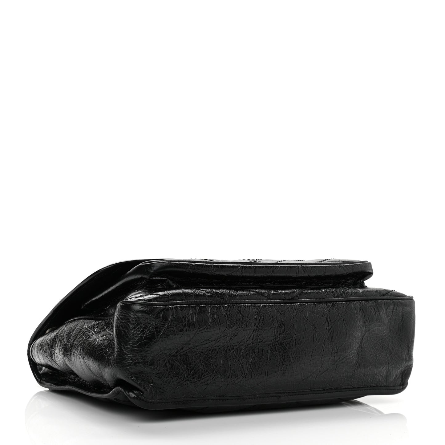 Crinkled Calfskin Matelasse Monogram Large Niki Chain Satchel Black