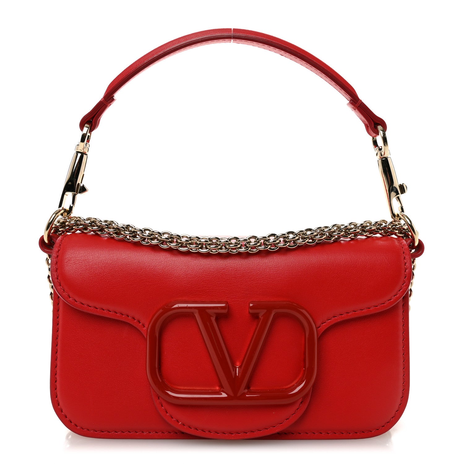 Valentino Garavani Calfskin Enamel Vlogo Small Loco Shoulder Bag Rouge Pur 1 of 9