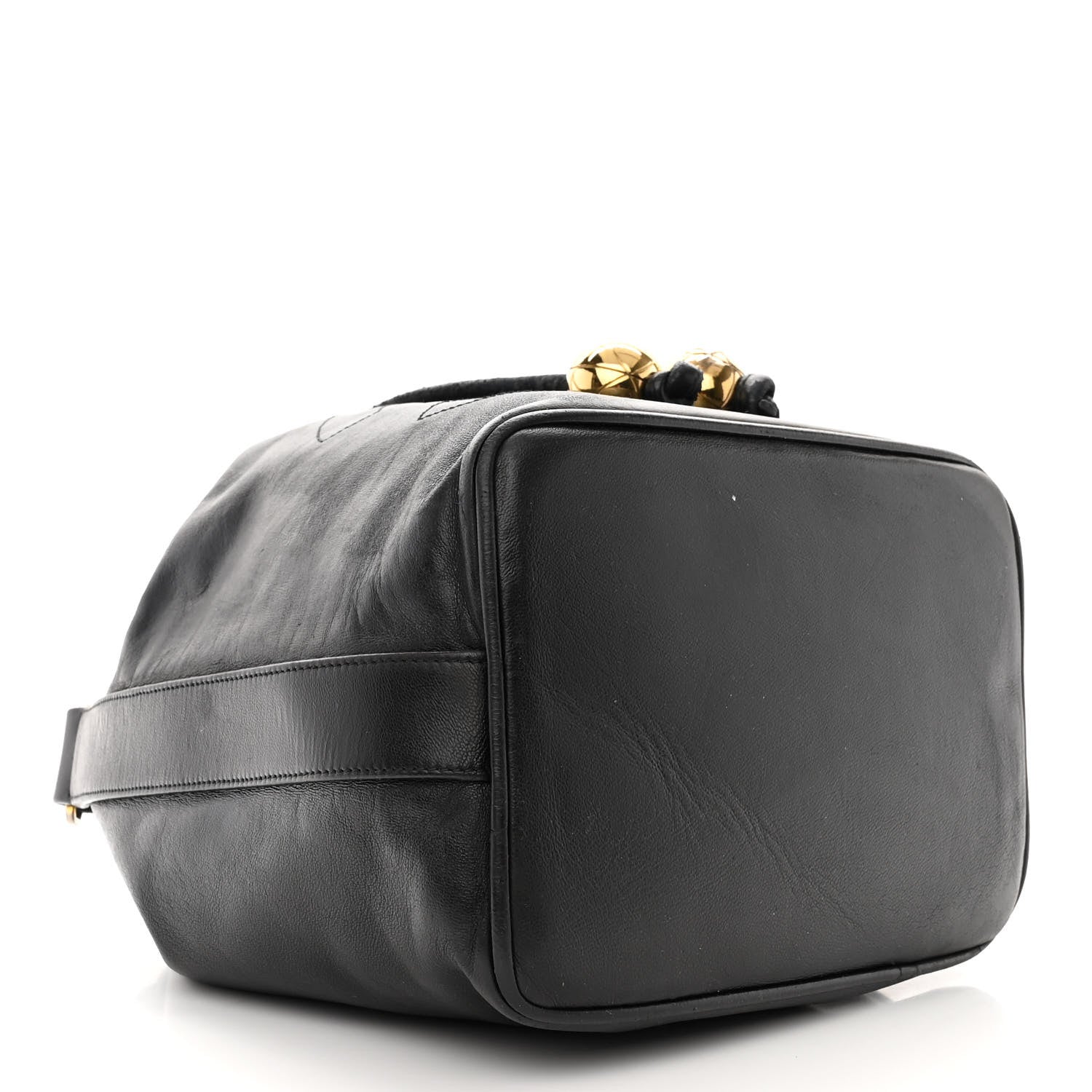 Chanel Lambskin CC Stitched Drawstring Bucket Bag Black 4 of 12