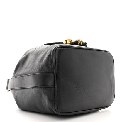 Chanel Lambskin CC Stitched Drawstring Bucket Bag Black 4 of 12