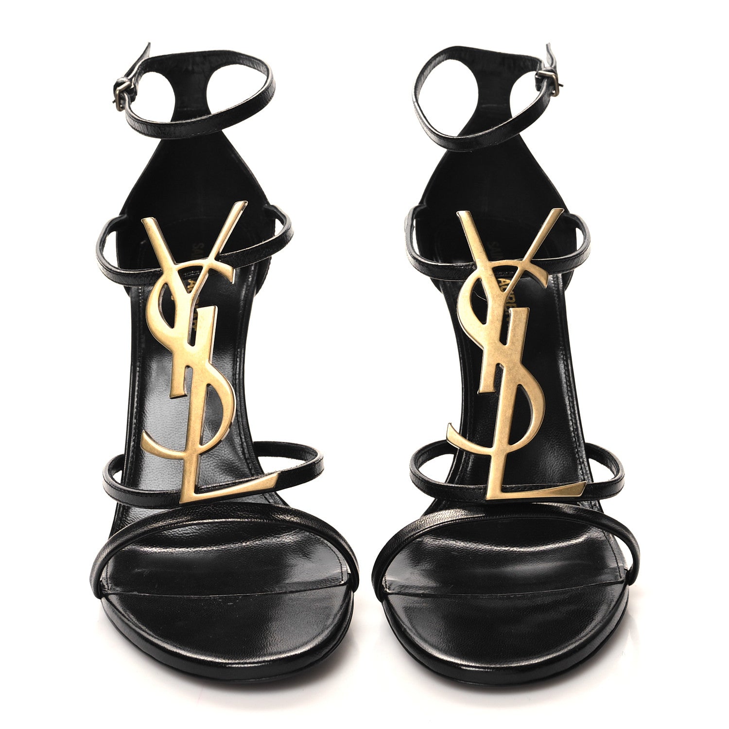 Saint Laurent Calfskin Cassandra 100 Ankle Strap Sandals 41 Black Gold 2 of 9
