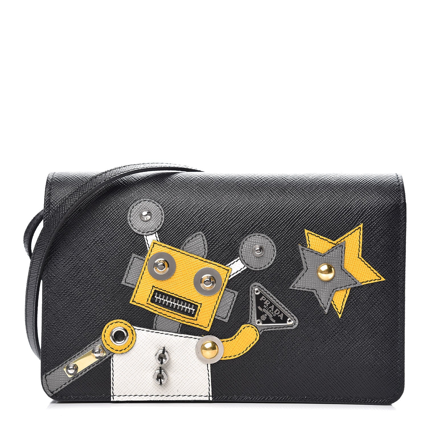 Prada Saffiano Robot Crossbody Wallet Black 1 of 10