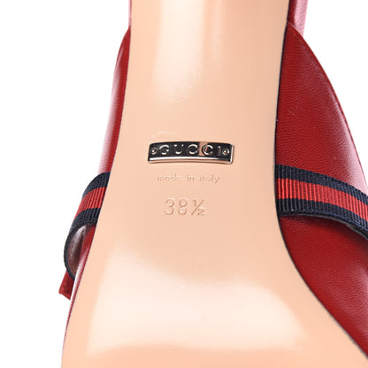 Gucci Malaga Kid Sylvie Web Cross Strap Mid-Heel Slides 38.5 Hibiscus Red 6 of 9