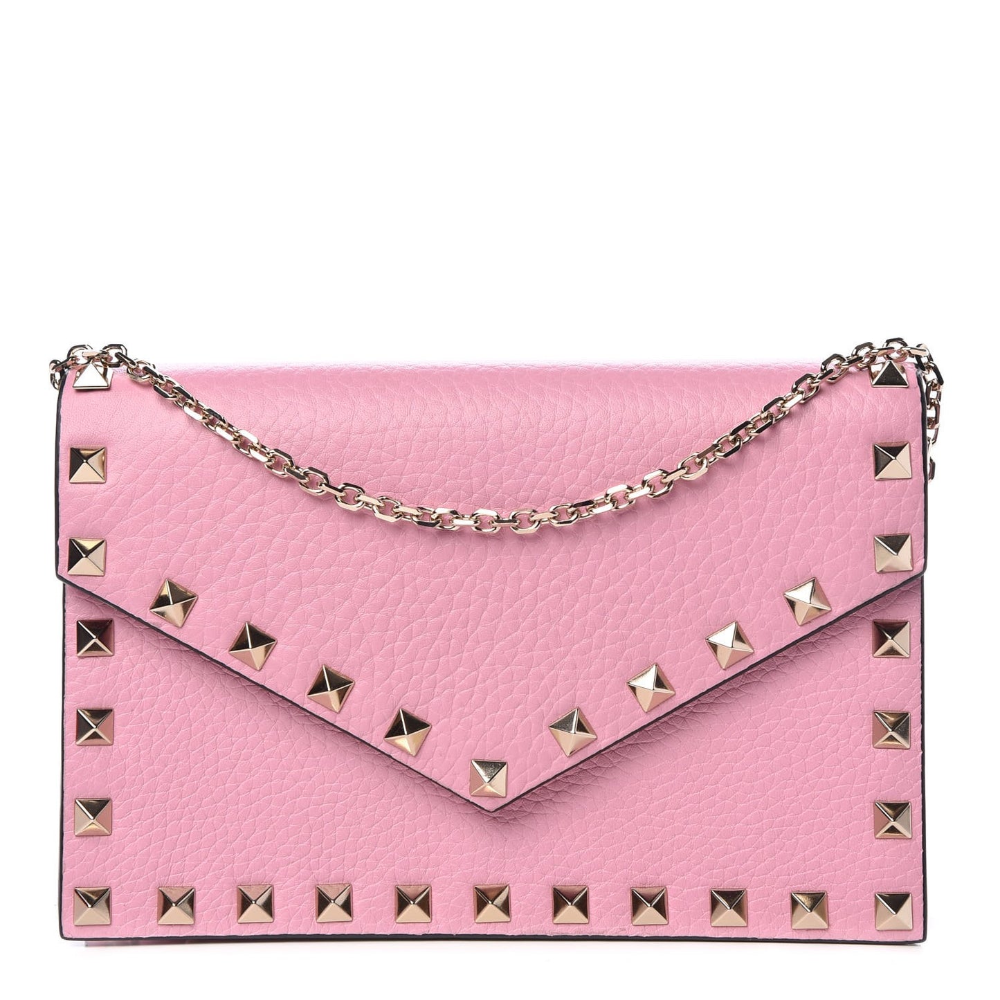 Grained Calfskin Rockstud Envelope Wallet on Chain Absolute